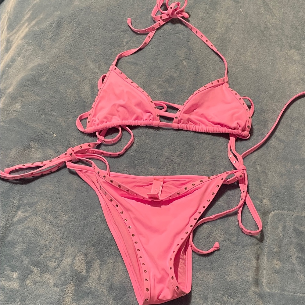 Skims Neon Pink Studded Bikini Set